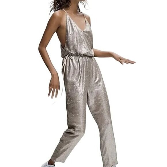 Free People Champagne Sequin Sleeveless Jumpsuit - Picture 3 of 7